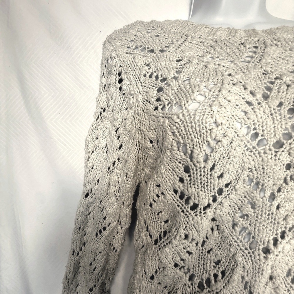 Chunky BOHO Cream Crochet Cozy Sweater Neck Long Sleeve M